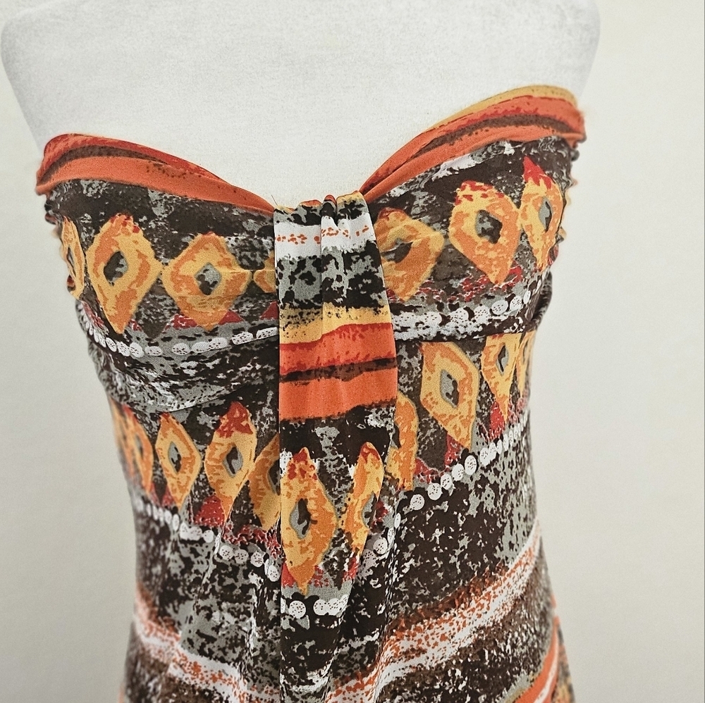Colorful Tribal Strapless Maxi Dress Chic Casual  Size M. - Picture 5 of 9